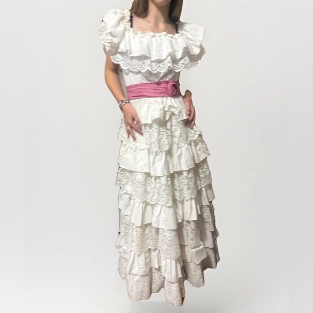 VTG Southern Belle Coquette  Tiered Ruffled Ball Gown Union Made